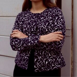 Charter Club Black and White Floral Blazer jacket size large long